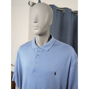 Ralph Lauren Polo Shirt Mens 4XLB Big Blue Striped Pima Soft Touch Preppy Golf